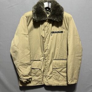 Vintage Browning Sportsman's Apparel Goose Down Jacket Tan Faux Fur Collar 46